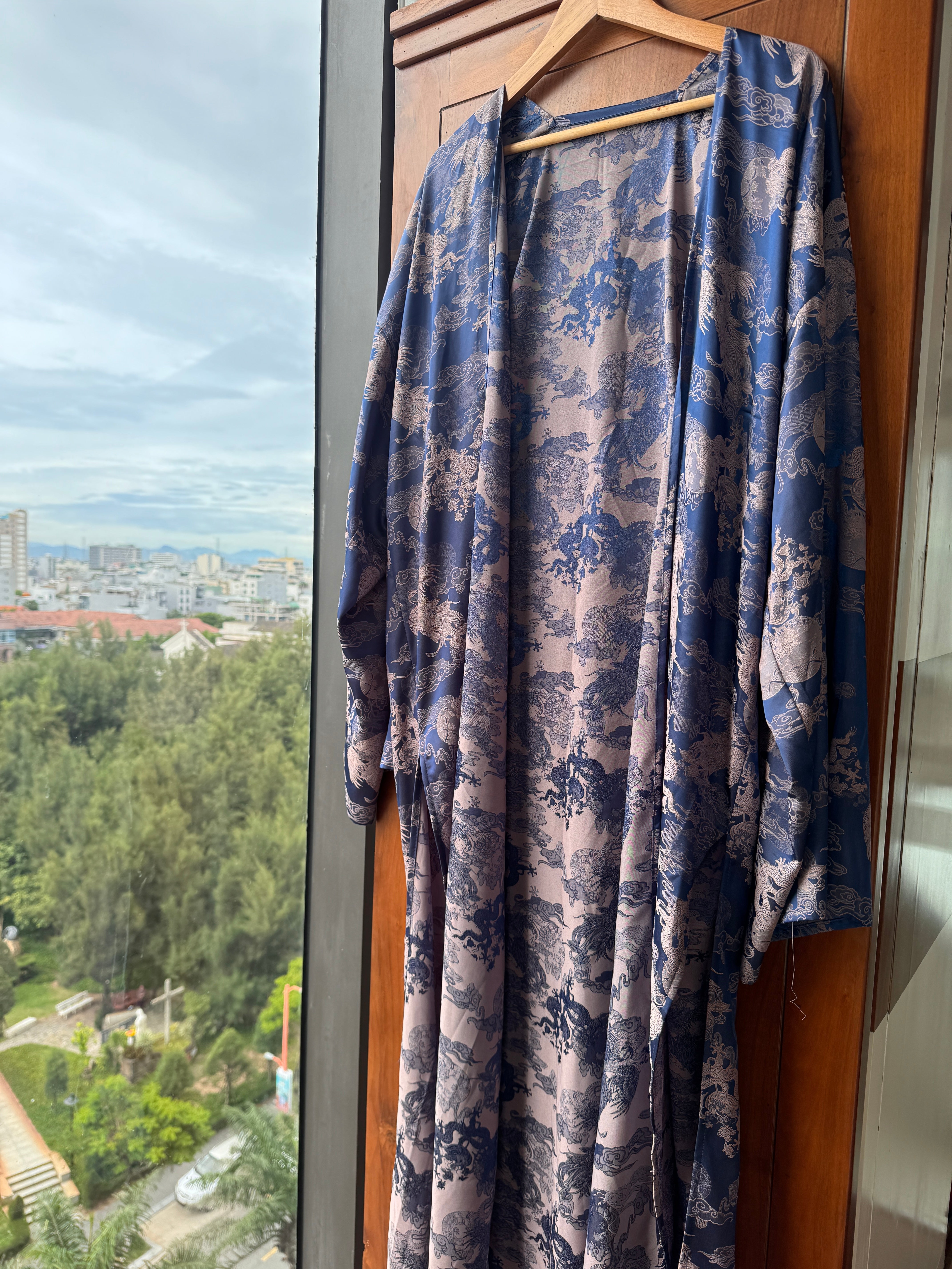 Dancing Dragon Long Kimono (Navy Nights)