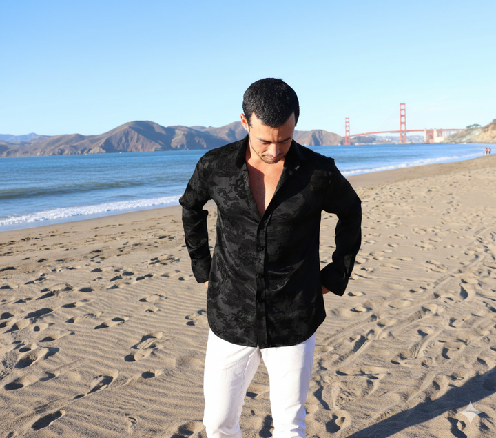 Dancing Dragon Long Sleeve Button Up (Black Nights)