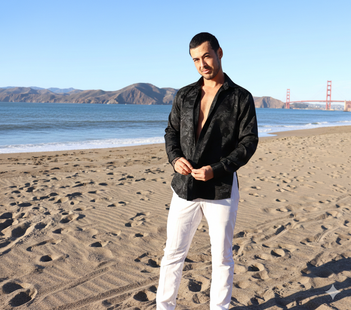 Dancing Dragon Long Sleeve Button Up (Black Nights)