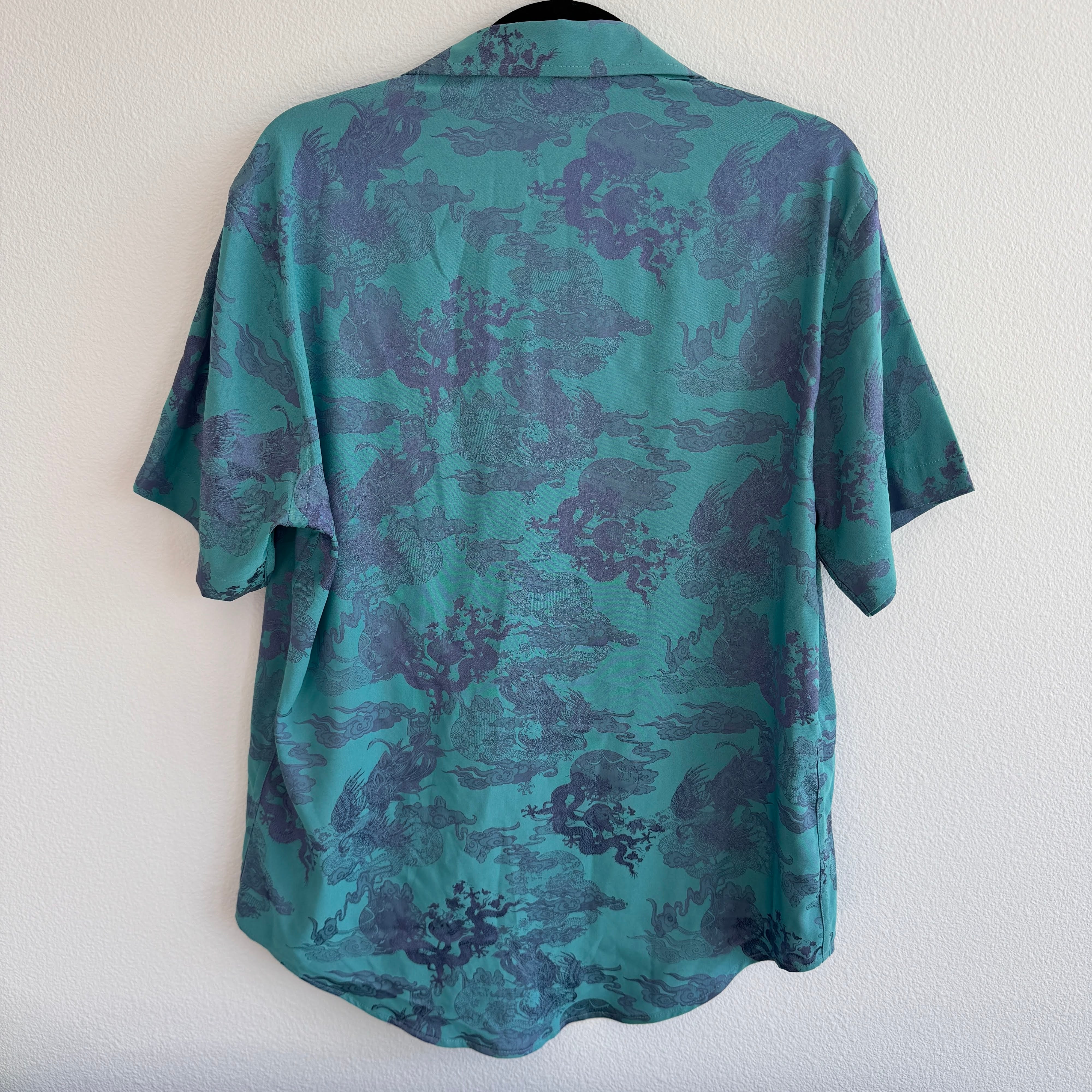 Dancing Dragon Short Sleeve Button Up Shirt and Shorts Set (Aqua Marine)