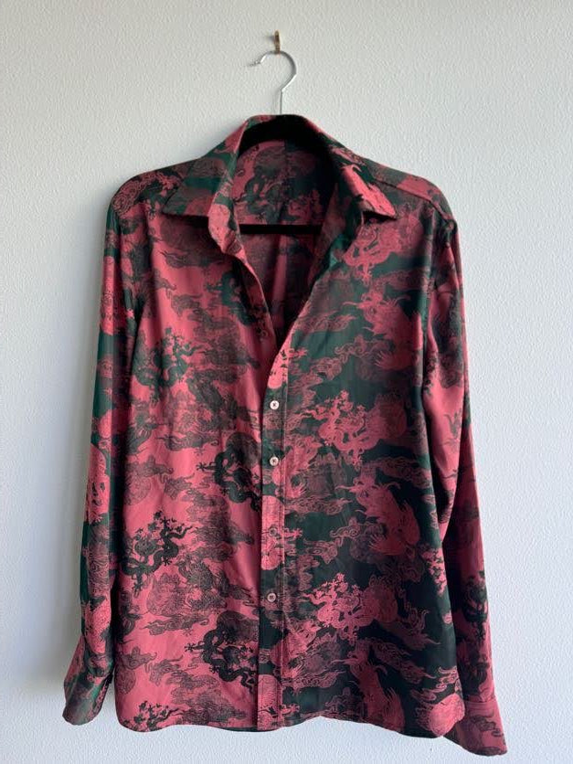 Dancing Dragon Long Sleeve Button Up (Forest Pink)