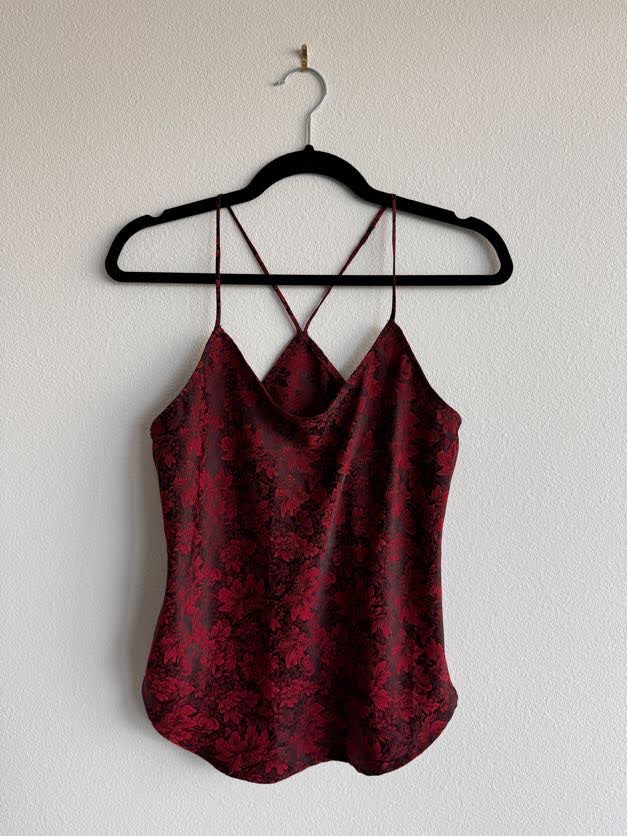 Deep Berry Floral Red Silk Camisole