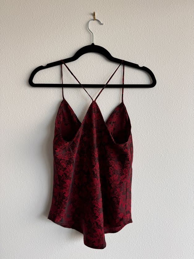 Deep Berry Floral Red Silk Camisole