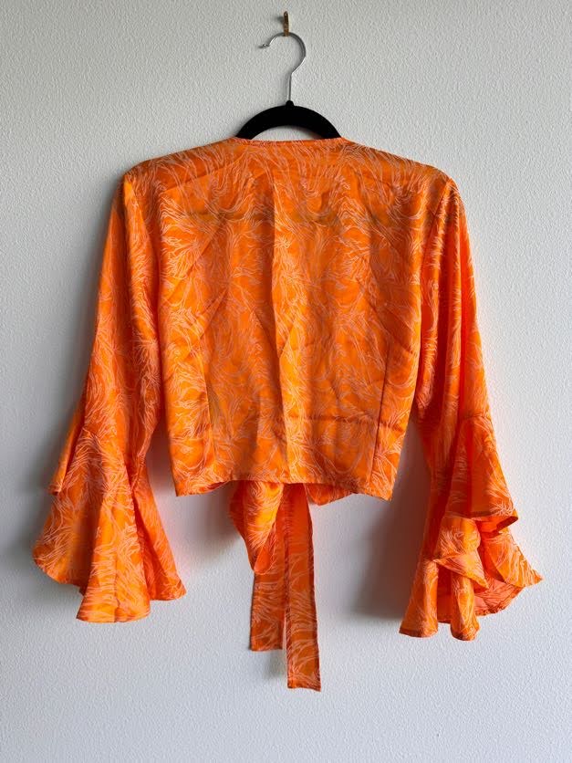 Silk Cropped Wrap Top in Orange Orchid