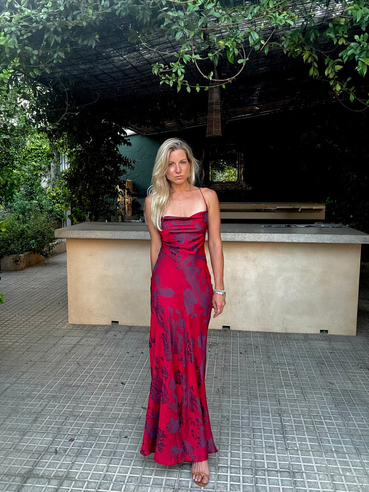 Monte Carlo Cowl Neck Maxi in Crimson Nightingale