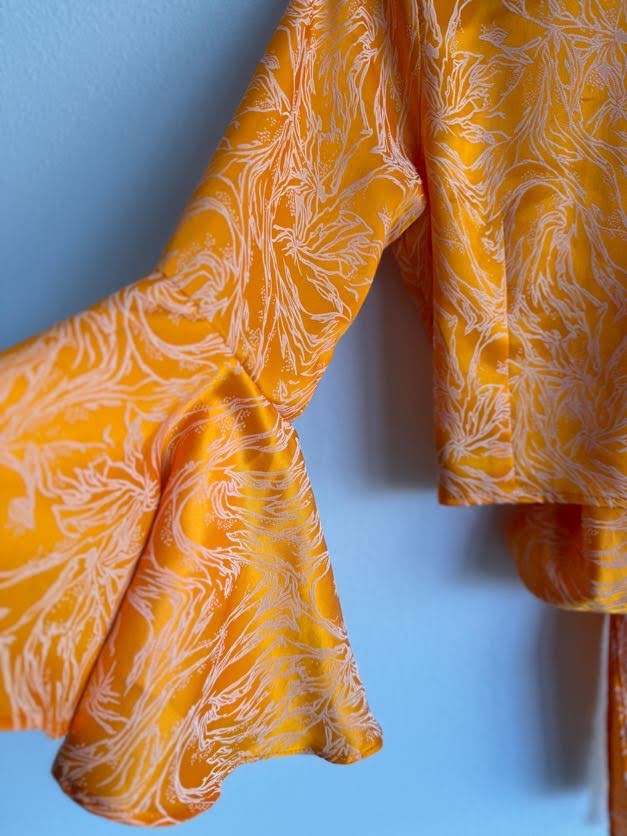 Caribbean Dream Silk Set in Orange Orchid Print