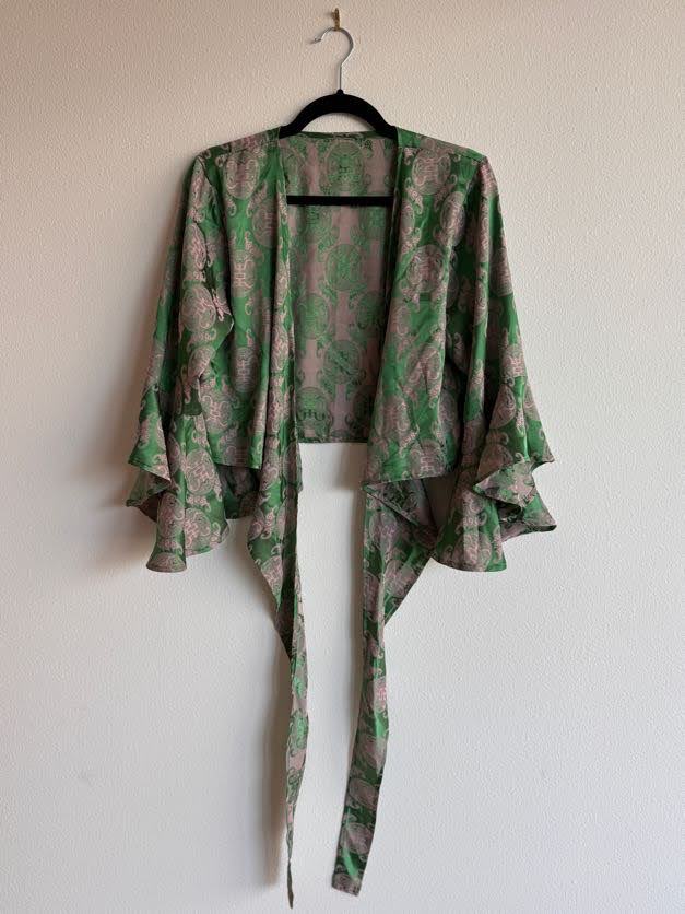 Cropped Wrap Top in Emerald Empress Print