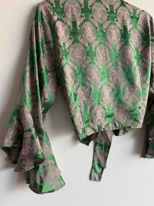 Cropped Wrap Top in Emerald Empress Print