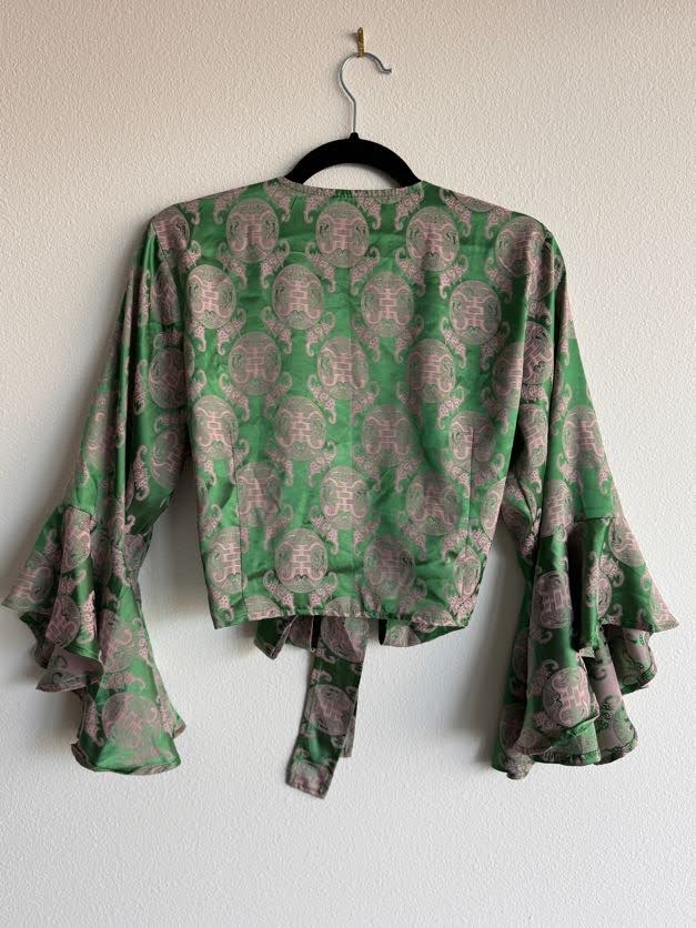 Cropped Wrap Top in Emerald Empress Print