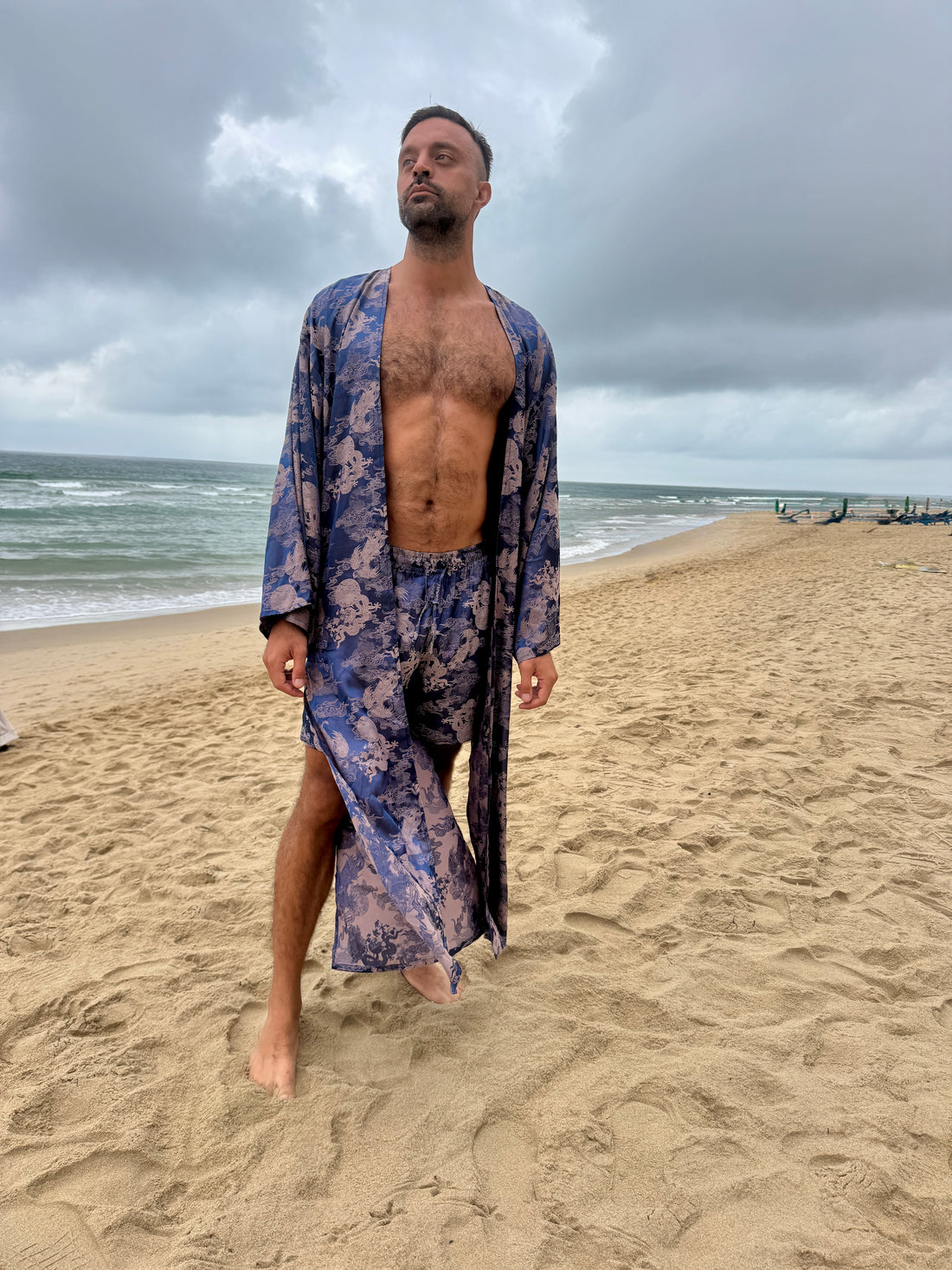 Dancing Dragon Long Kimono (Navy Nights)