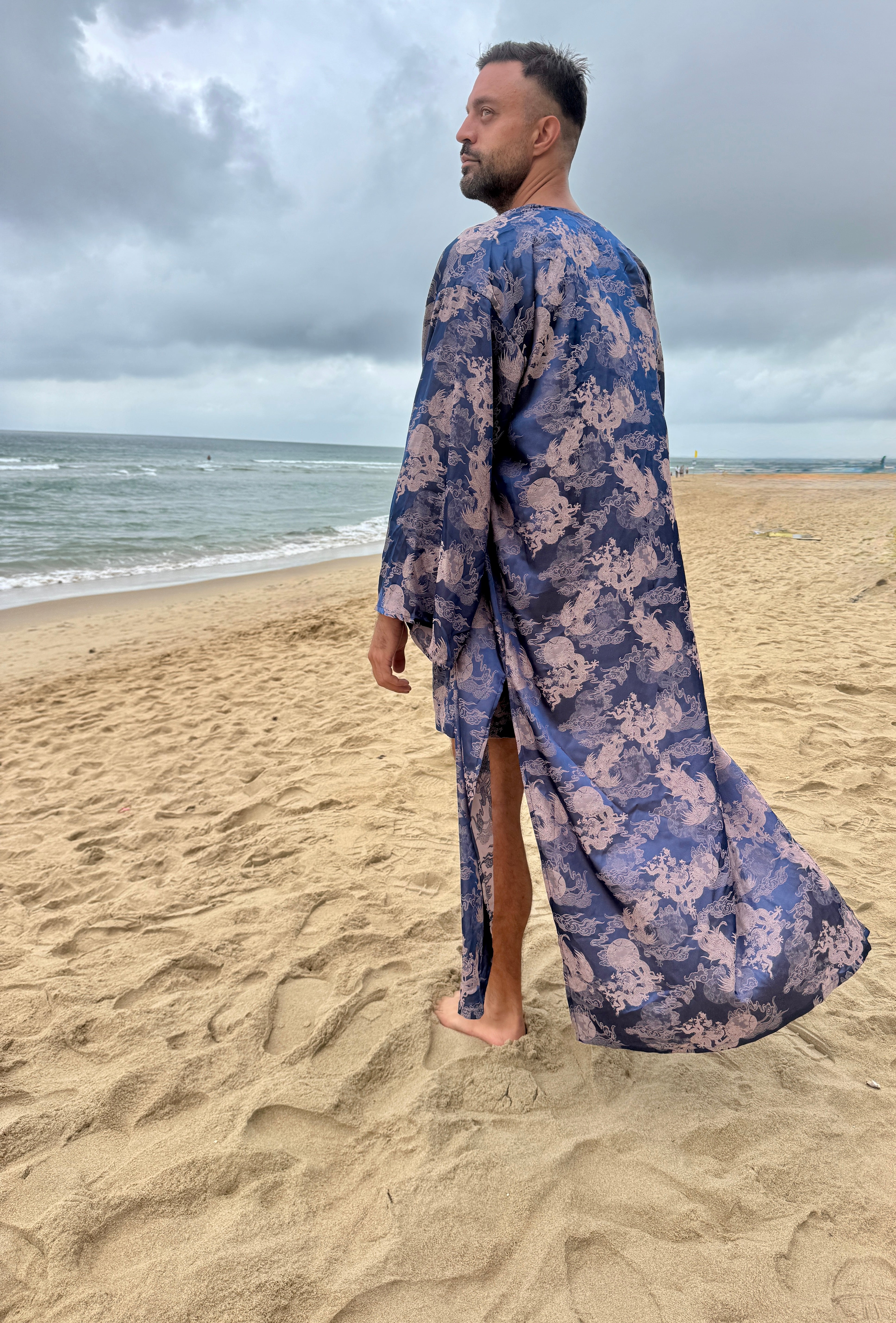 Dancing Dragon Long Kimono (Navy Nights)