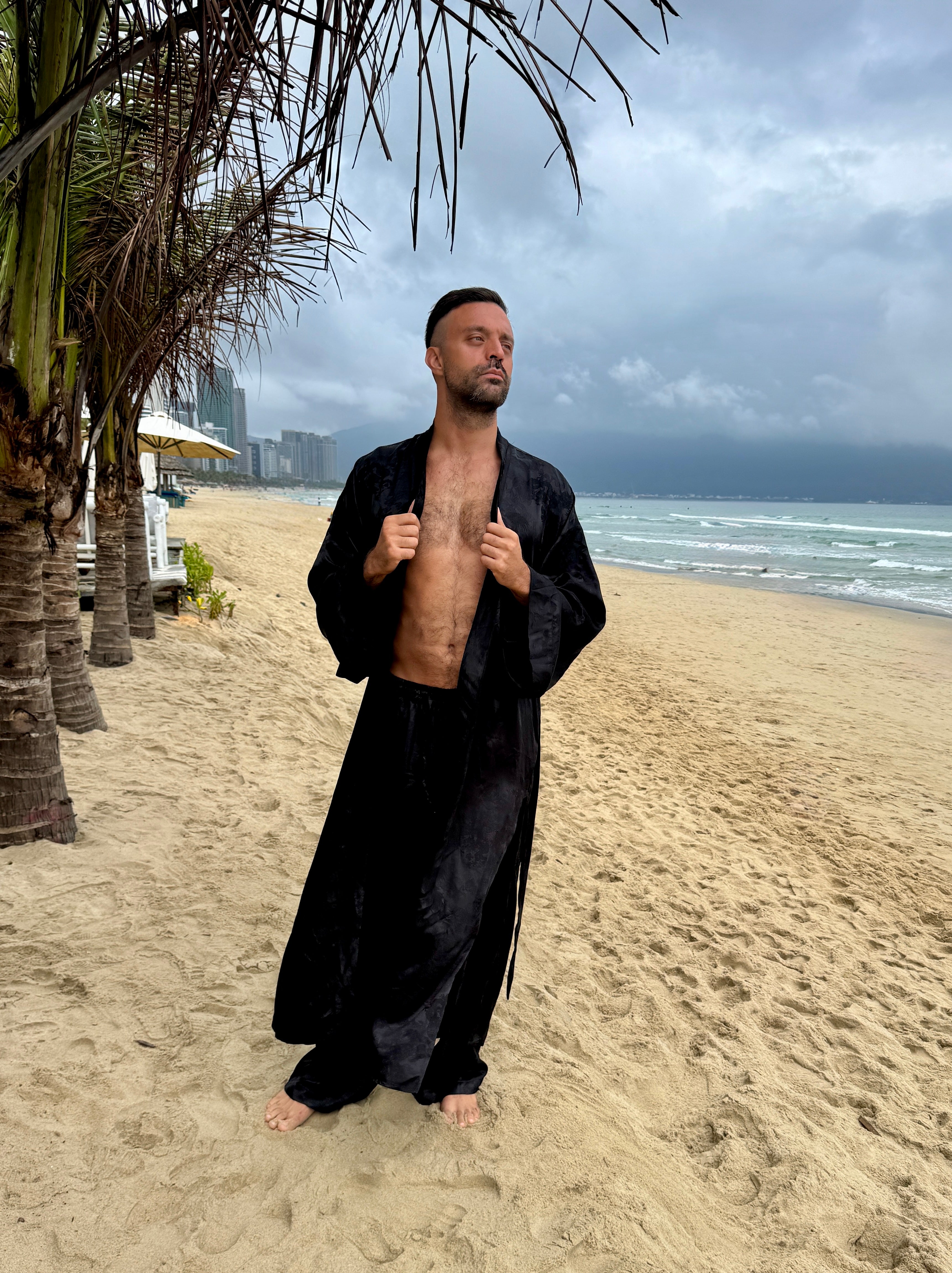 Dancing Dragon Smoking Kimono and Pants Set (Black Nights)