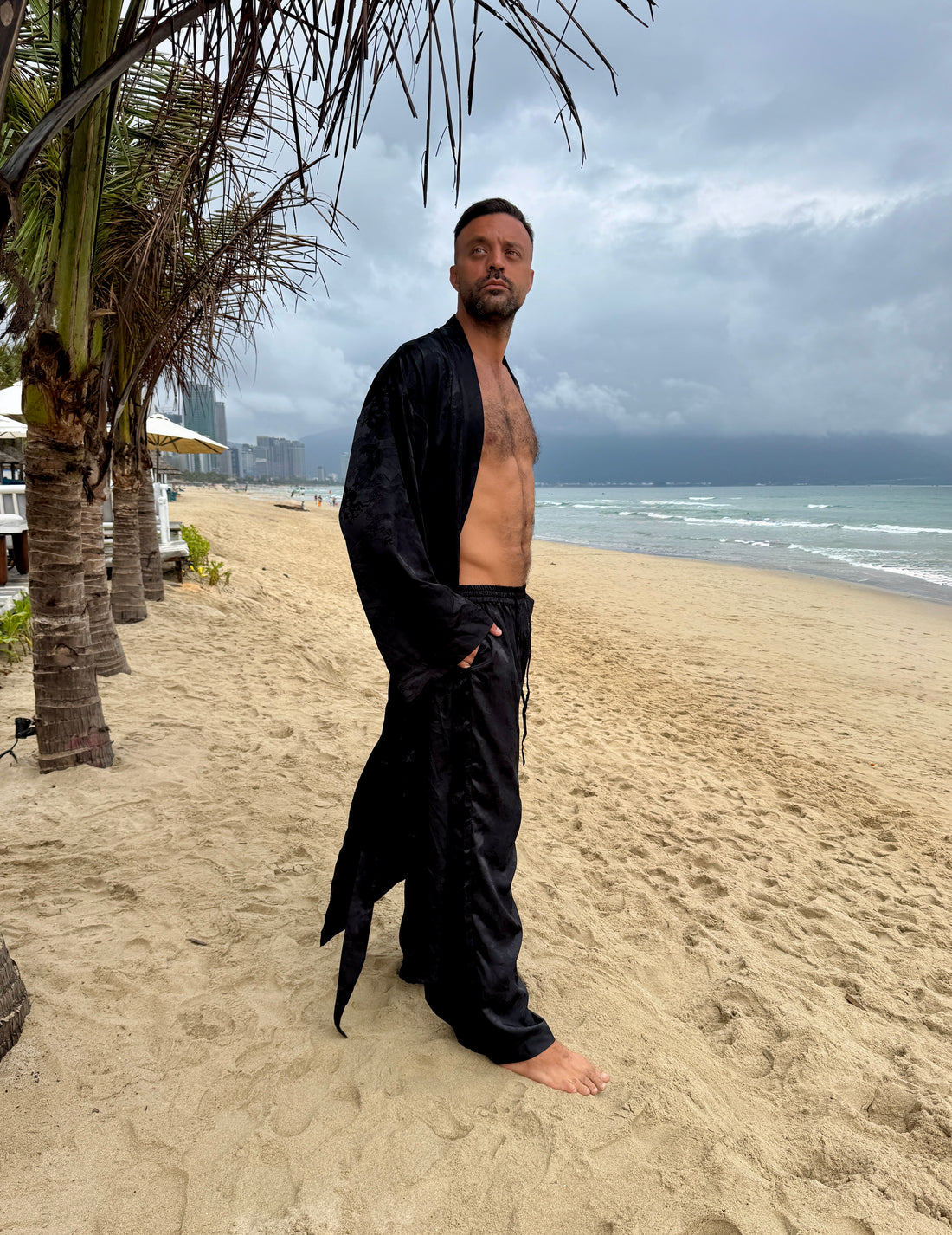 Dancing Dragon Smoking Kimono and Pants Set (Black Nights)