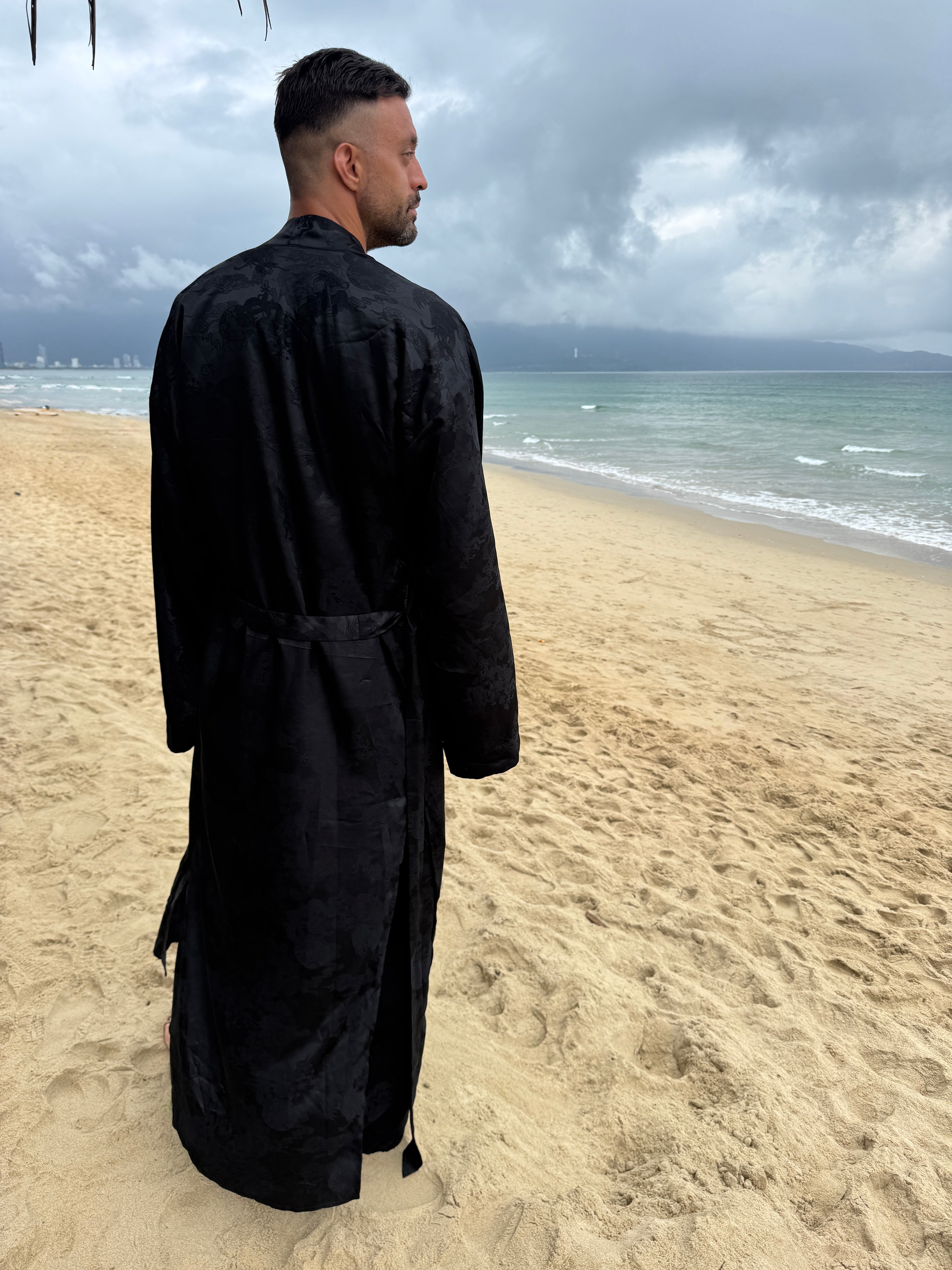 Dancing Dragon Smoking Kimono and Pants Set (Black Nights)