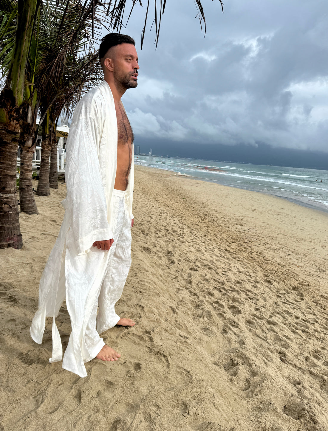 Dancing Dragon Smoking Kimono and Pants Set (Cream)