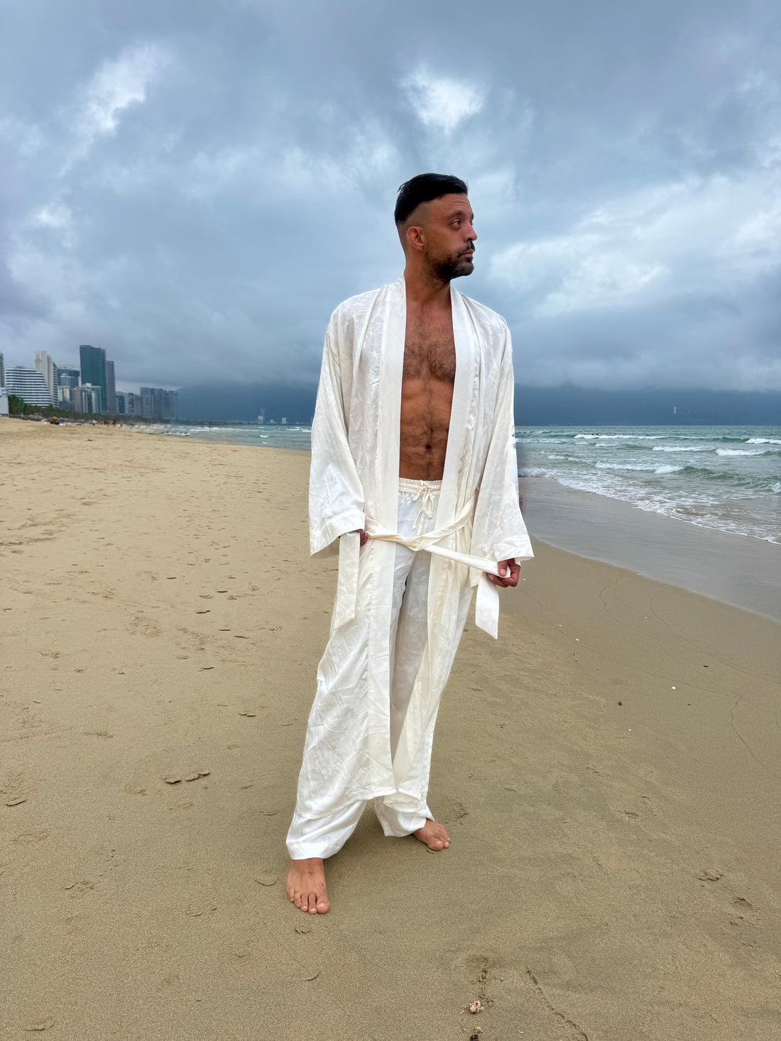 Dancing Dragon Smoking Kimono and Pants Set (Cream)