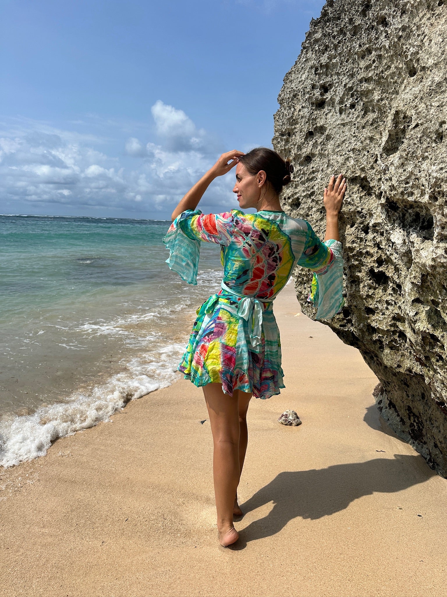 Barcelona Silk Chiffon Set in Caribbean Blue Butterfly print
