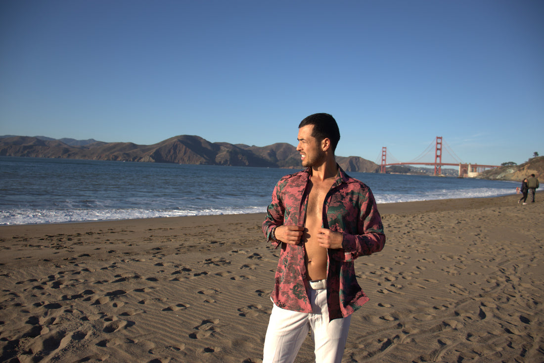 Dancing Dragon Long Sleeve Button Up (Forest Pink)