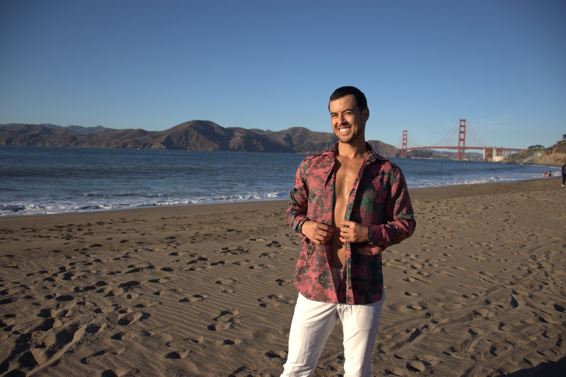 Dancing Dragon Long Sleeve Button Up (Forest Pink)