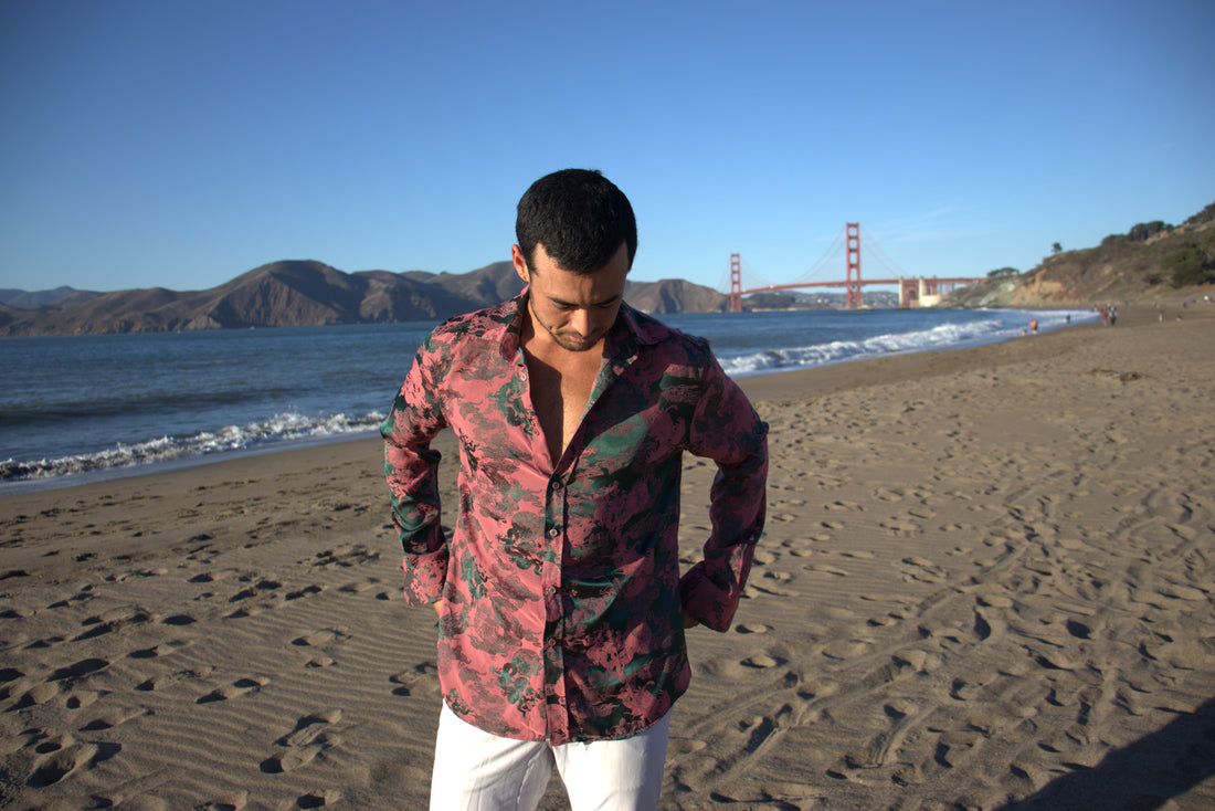 Dancing Dragon Long Sleeve Button Up (Forest Pink)