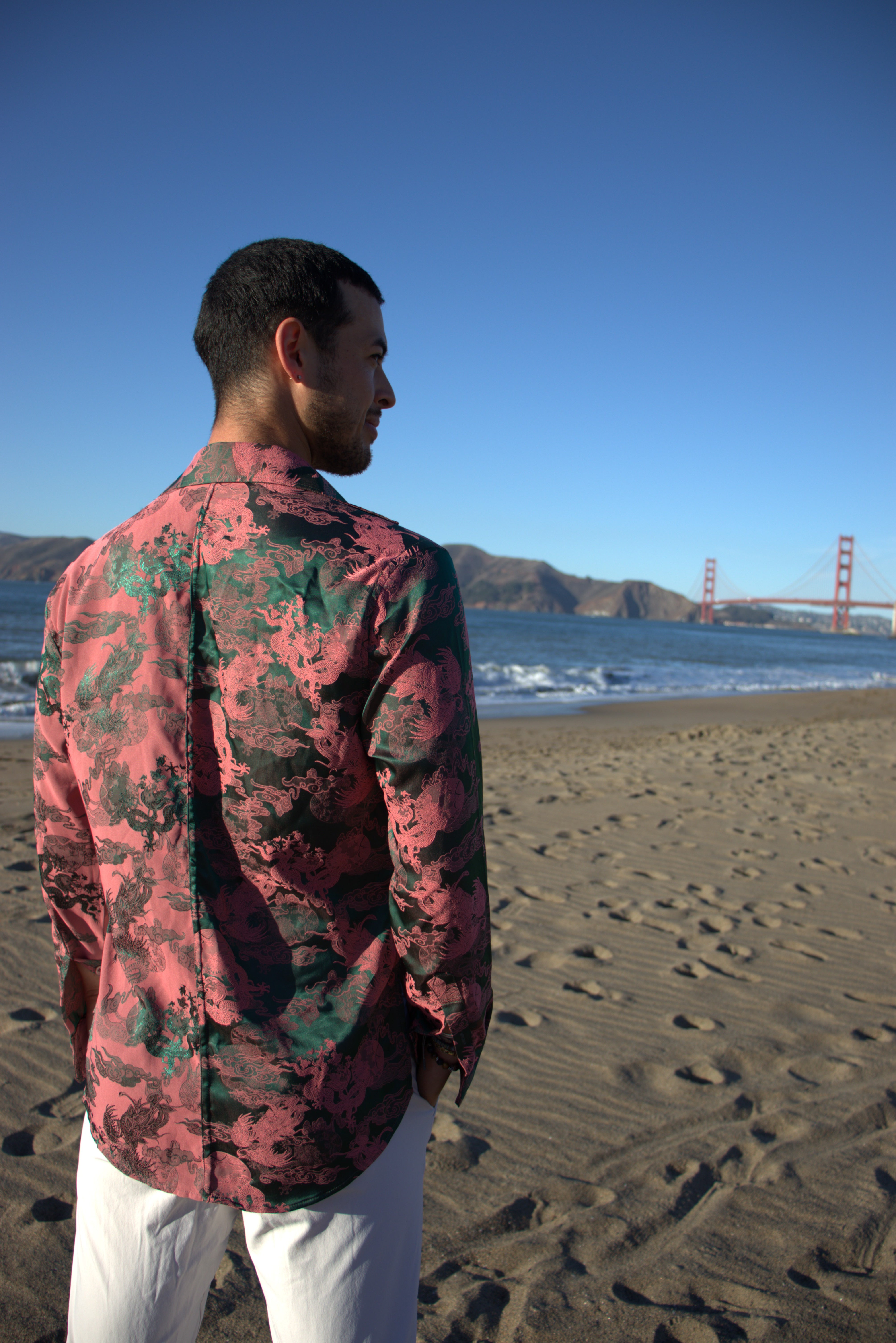 Dancing Dragon Long Sleeve Button Up (Forest Pink)