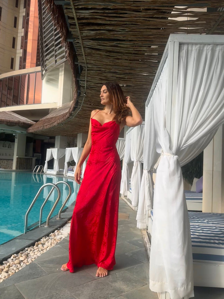 Monte Carlo Cowl Neck Maxi in Imperial Royal Red