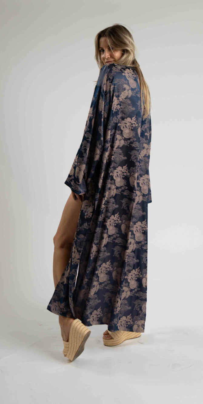 Dancing Dragon Long Kimono (Navy Nights)