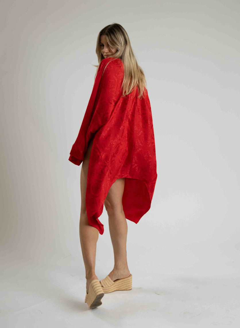 Unisex Short Back Slit Kimono Imperial Royal Red