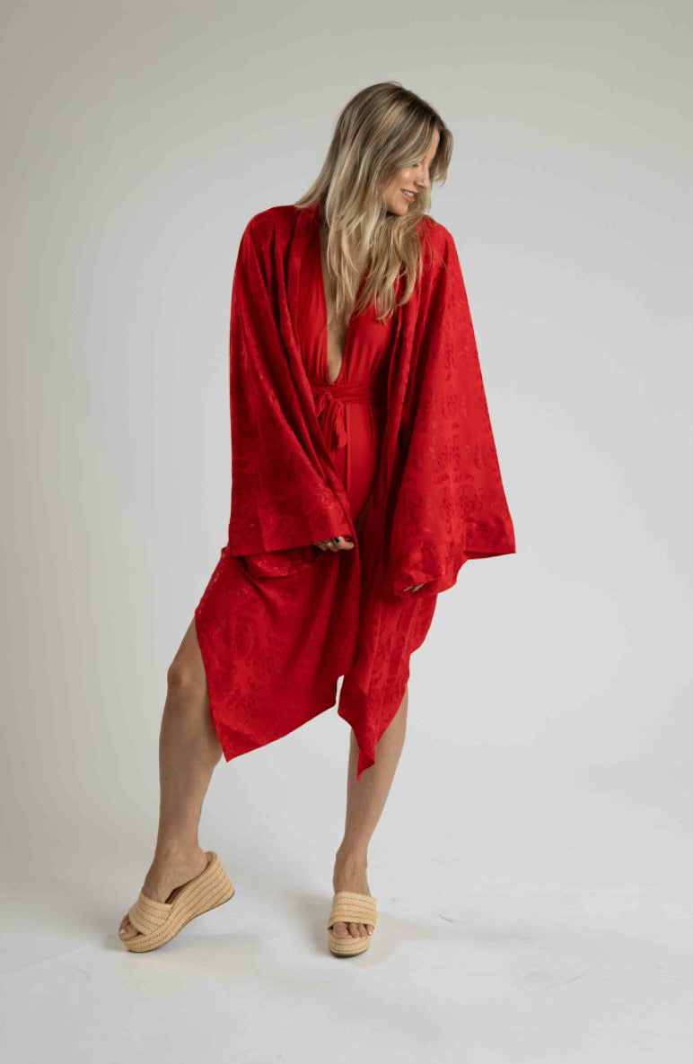 Unisex Short Back Slit Kimono Imperial Royal Red