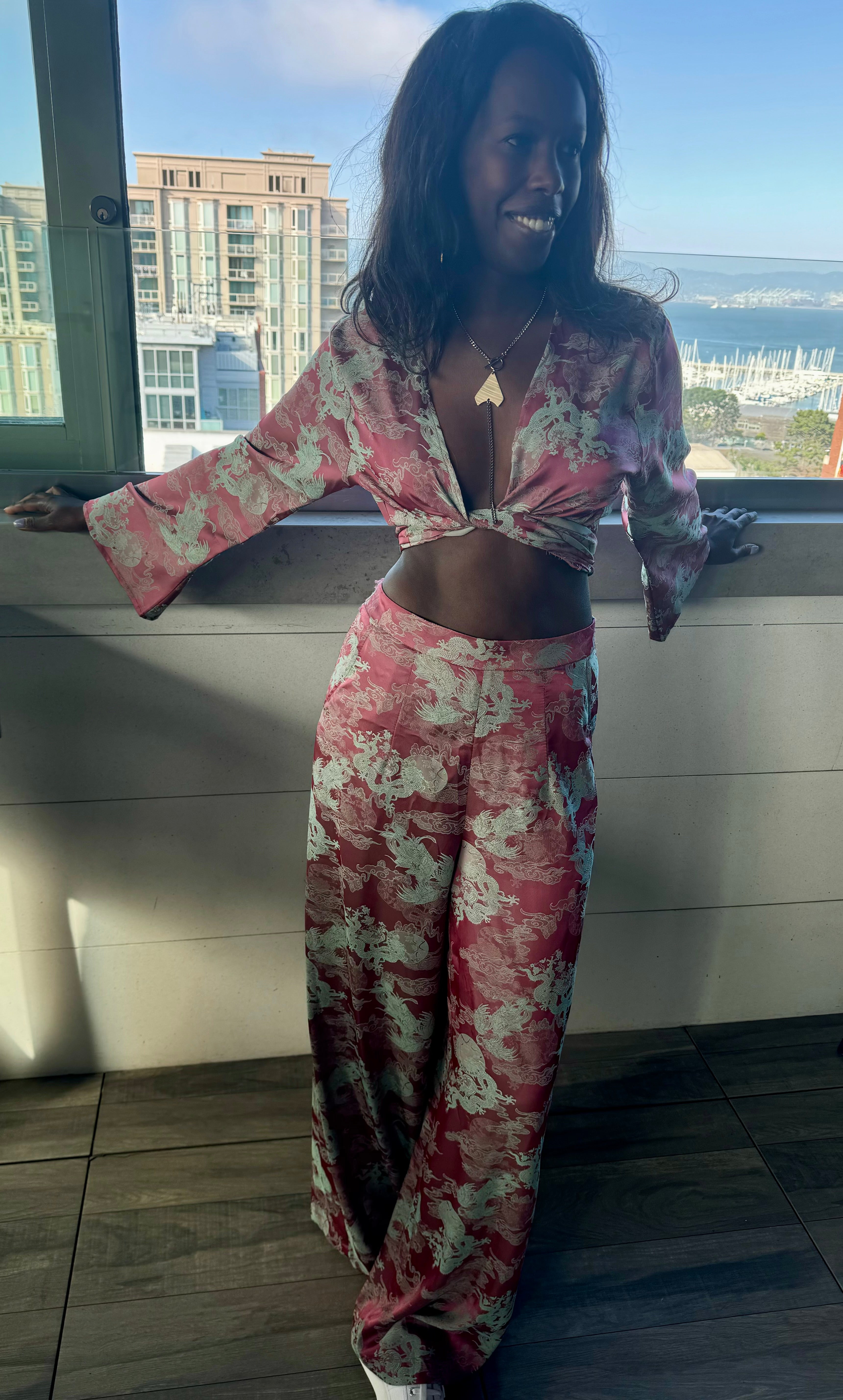 Enter the Dragon Peony Pink Silk Set