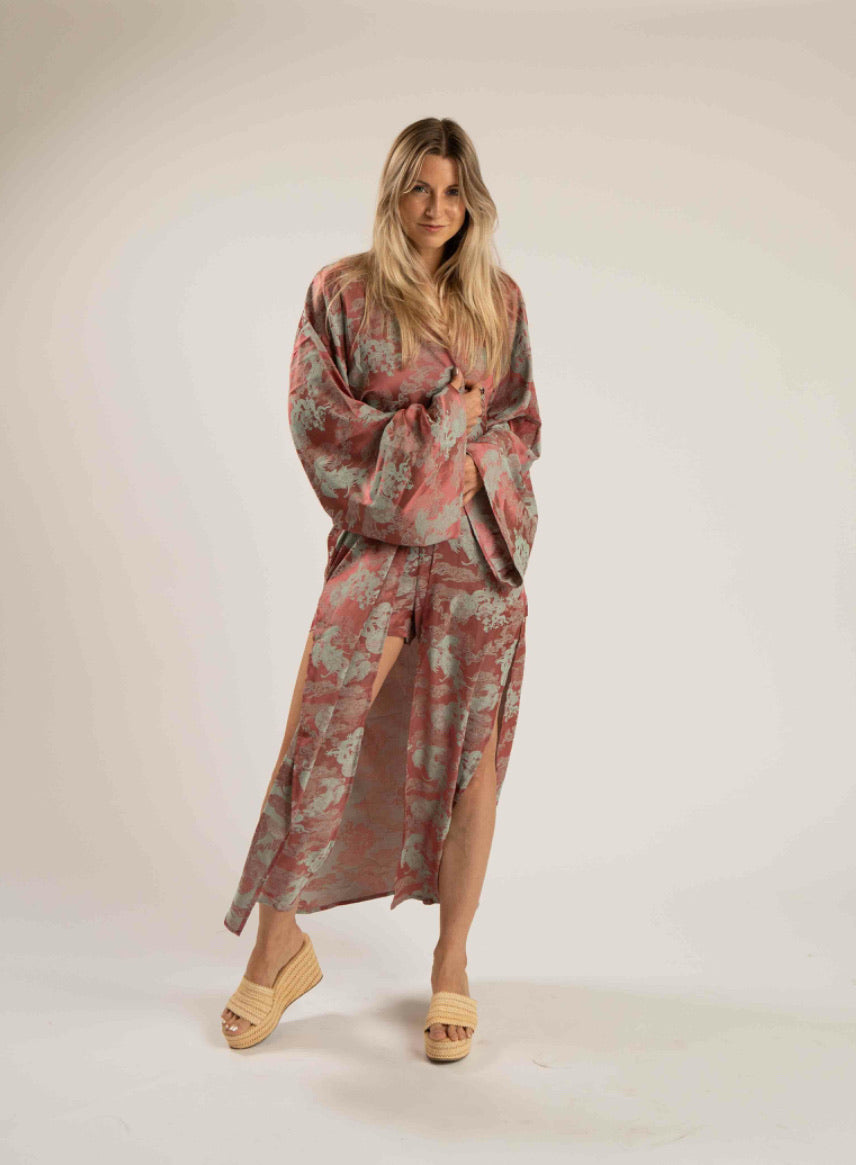 Unisex Dancing Dragon Long Kimono (Mauve Destiny)