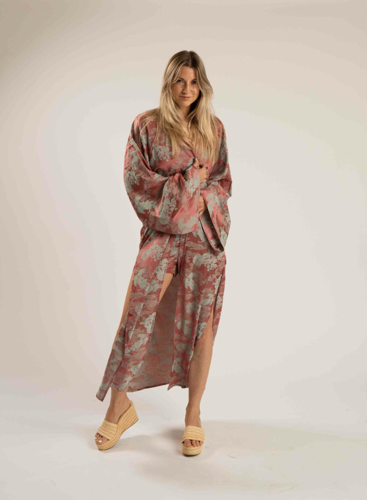 Unisex Dancing Dragon Long Kimono (Mauve Destiny)