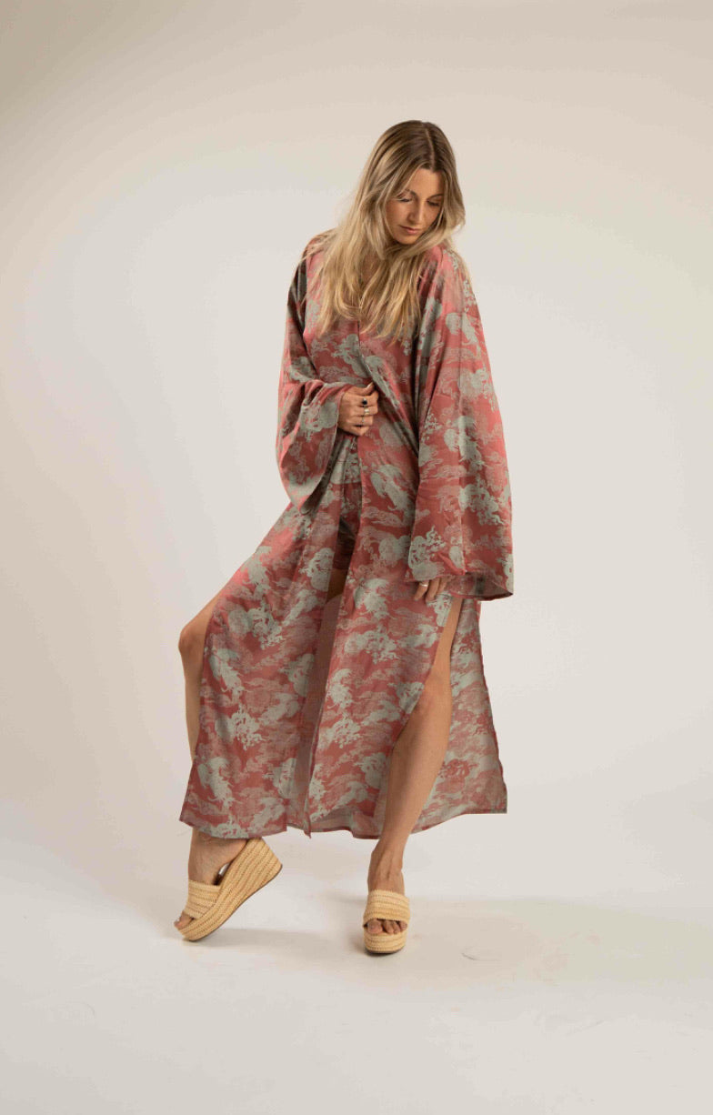 Unisex Dancing Dragon Long Kimono (Mauve Destiny)