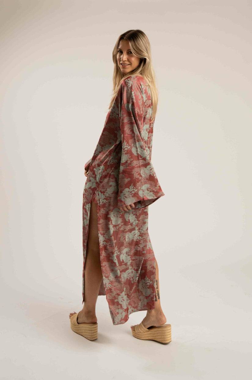 Unisex Dancing Dragon Long Kimono (Mauve Destiny)