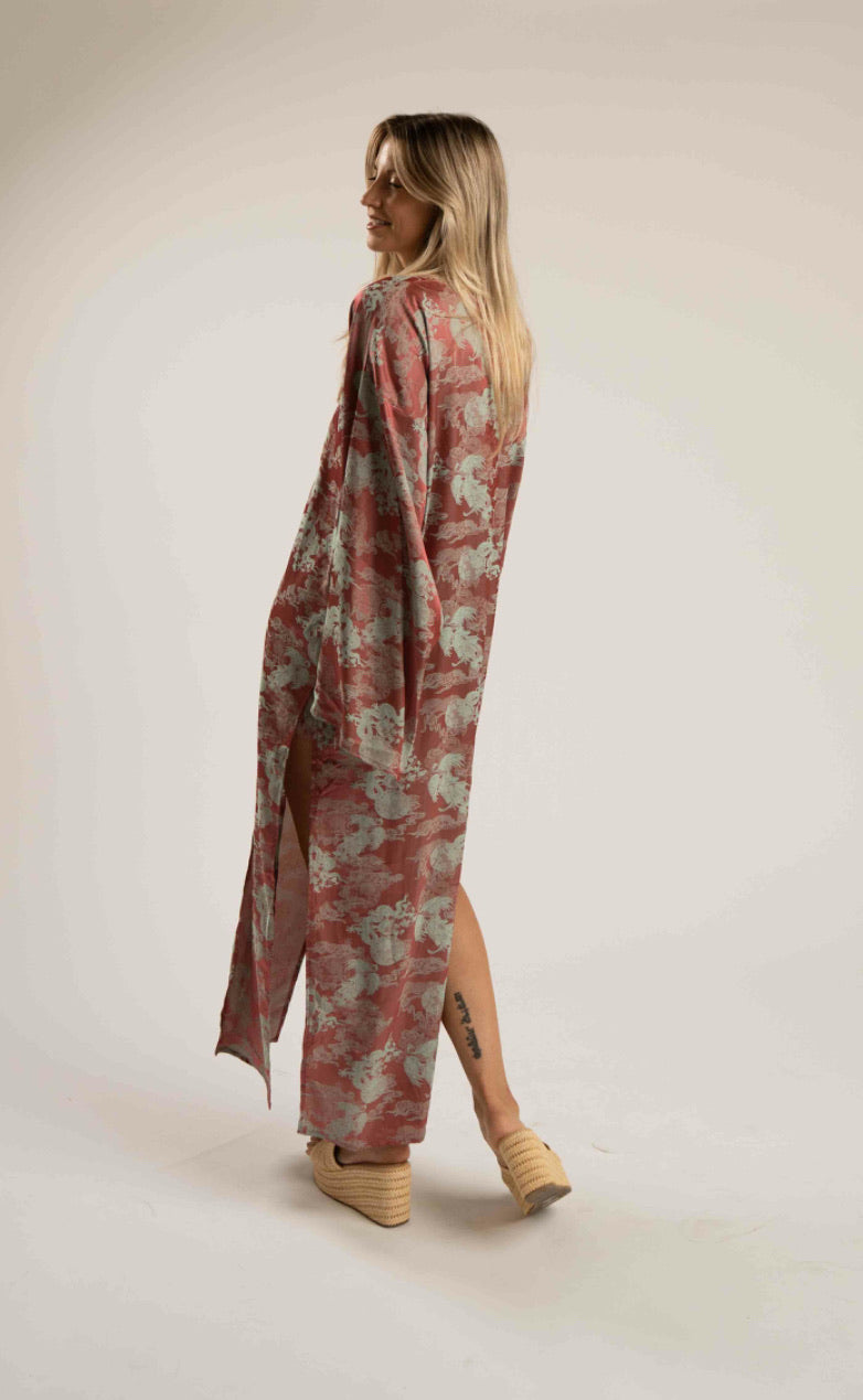 Unisex Dancing Dragon Long Kimono (Mauve Destiny)