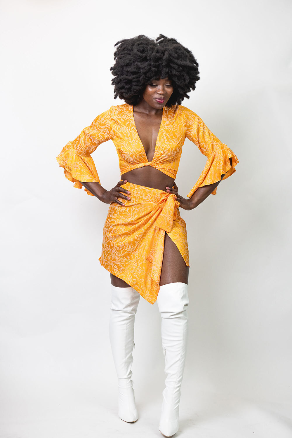 Caribbean Dream Silk Set in Orange Orchid Print