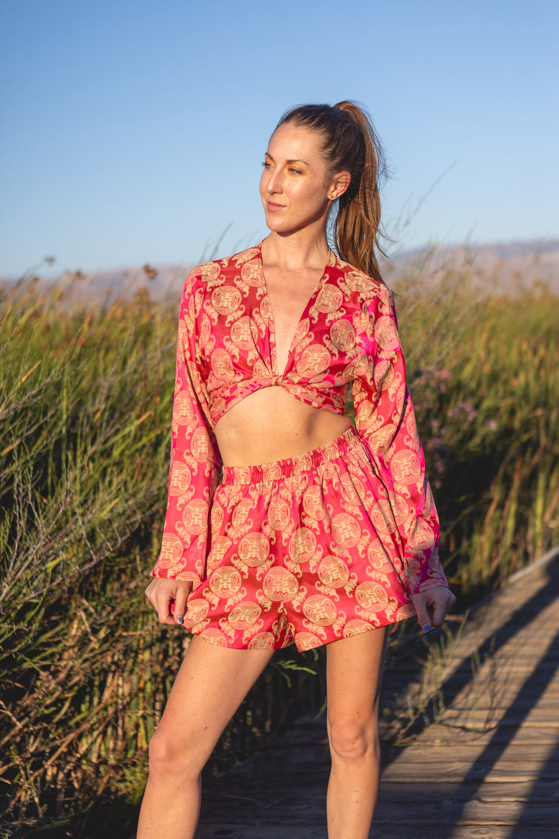 Manila Silk Set in Imperial Gilded Fuchsia Print