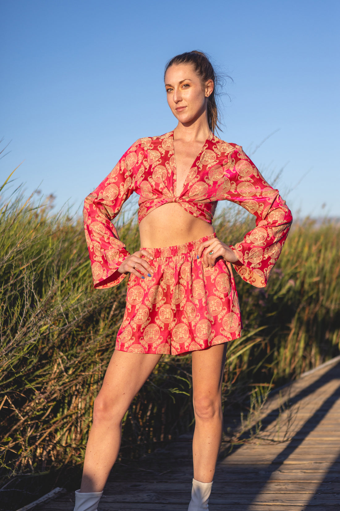 Manila Silk Set in Imperial Gilded Fuchsia Print