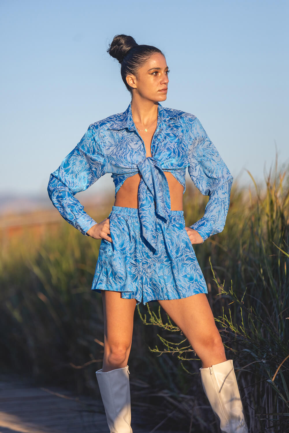 Azula Orchid Silk Button Up Shirt and Shorts Set