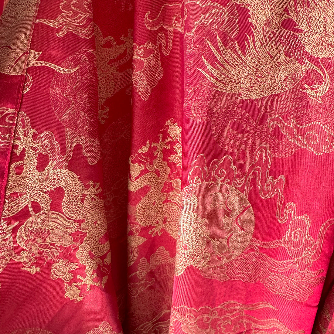 Silk Kimono in Crimson Dragon Print