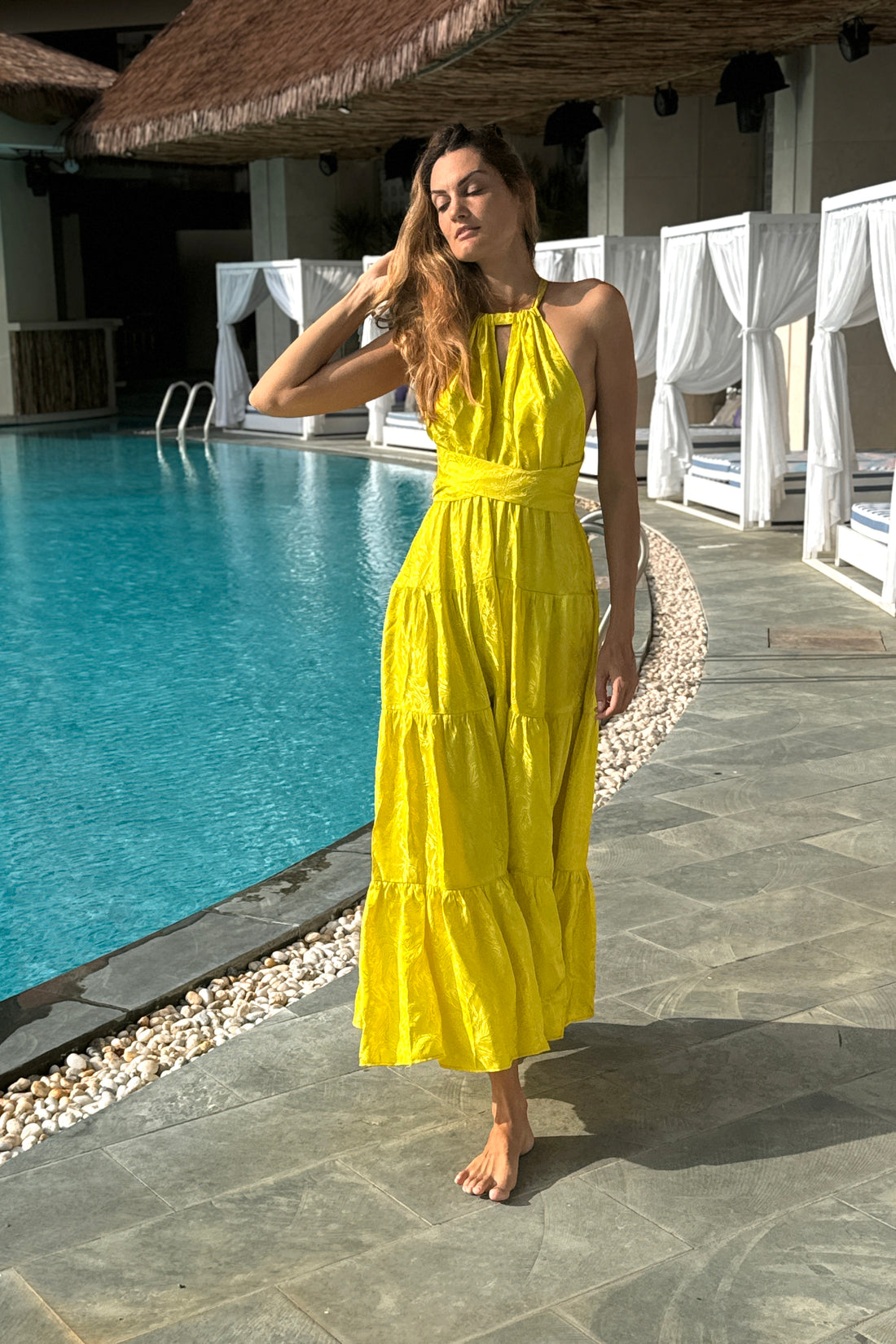 Criss Cross Maxi in Neon Yellow Orchid Print