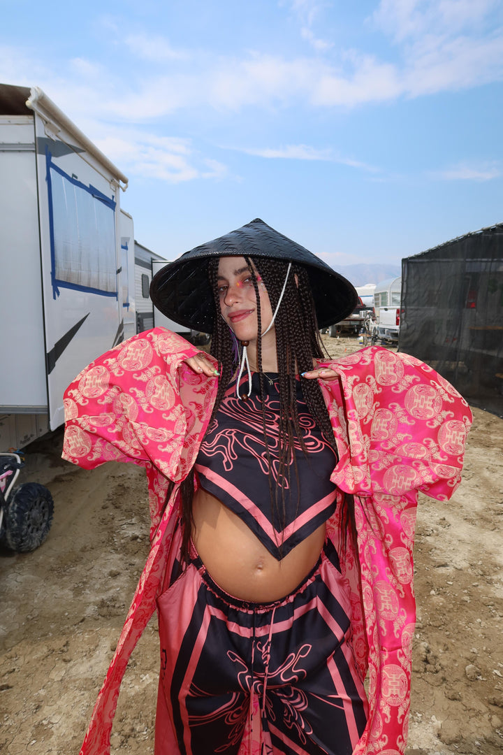 Unisex Imperial Long Kimono (Gilded Fuchsia)